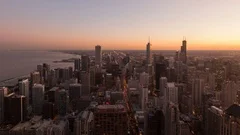 4K Timelapse Zoom Out Sunset Chicago Aerial