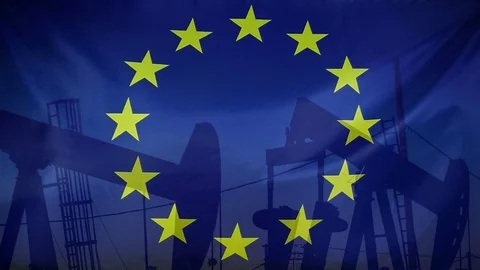 Europe Flag Slow Motion Oil Production Concept