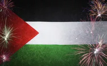 State of Palestine Flag Firework Grunge Concept real fabric