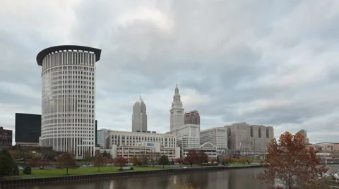 4K Time Lapse Cleveland Skyline Downtown Sunset