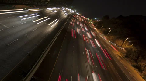 4K Time Lapse Inclined Freeway Light Trails At Night