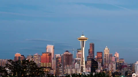 4K Time Lapse Pan Shot Seattle Skyline Fireworks
