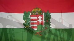 Hungary Coat Of Arms Flag Slow Motion Oil Production Concept