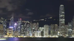 Time Lapse Pan Shot Hong Kong Skyline At Nighttime