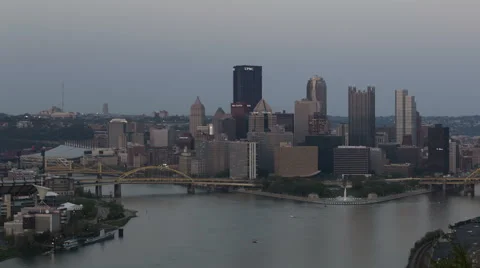 4K Time Lapse Pan Shot Sunset Pittsburgh Skyline