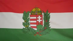Hungary Coat Of Arms Flag Real Fabric Close Up 4K