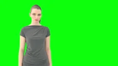 Woamn Pointing At Copyspace Greenscreen