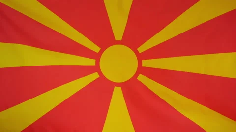 Mazedonia Flag Real Fabric Close Up 4K