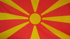 Mazedonia Flag Real Fabric Close Up 4K