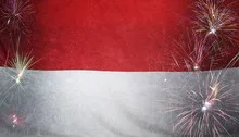 Indonesia Flag Firework Grunge Concept real fabric