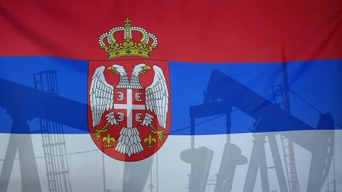 Serbia Flag Slow Motion Oil Production Concept
