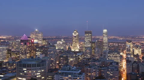 Time Lapse Zoom Out Montreal Twilight After Sunset