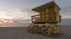 4K Time Lapse Pan Shot Miami Beach Rescue Hut