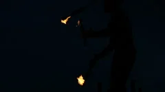 Slowmotion Fire Sticks Juggler Performing