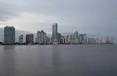 Miami City Skyline Panorama At Sunset