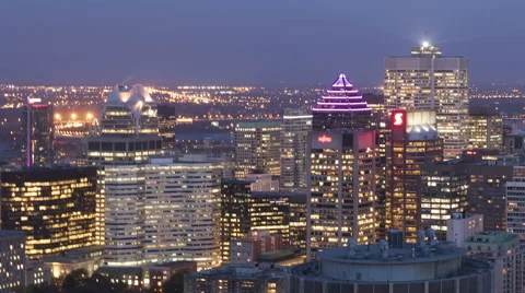 Time Lapse Close Up Pan Shot Montreal Twilight After Sunset