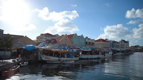 Boats In The Canal In Willemstad, Curacao (Editorial)