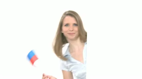 Woman Shows Russian Flag With Copyspace