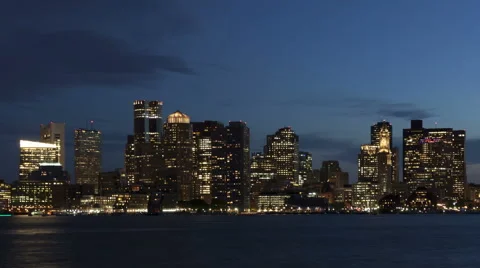Time Lapse Close Up Tilt Shot Up Boston Skyline At Twilight