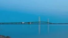Time lapse Sunset Mackinac Bridge, Michigan, USA