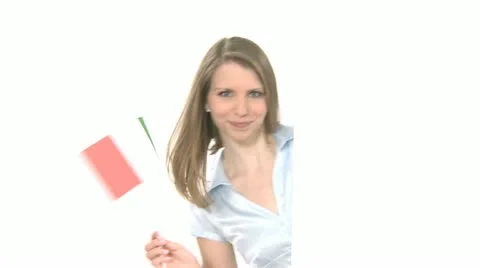Woman Shows Italian Flag With Copyspace