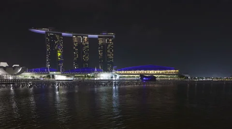 4K Time Lapse Zoom In Marina Bay Sands Resort At Night