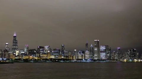 4K Time Lapse Zoom In Chicago Skyline Night
