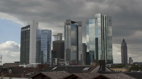 Time Lapse Tilt Close Up Dark Clouds Frankfurt Skyline