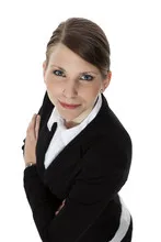 Portrait of a smiling young businesswoman from above