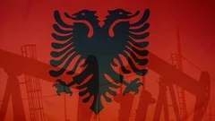Albania Flag Slow Motion Oil Production Concept