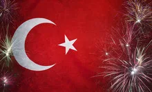 Turkey Flag Firework Grunge Concept real fabric