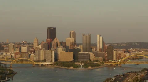 4K Time Lapse Zoom In Sunny Pittsburgh Skyline