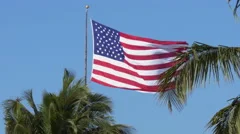 The American Flag Waving In Blue Sky