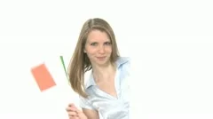 Woman Shows Irish Flag With Copyspace