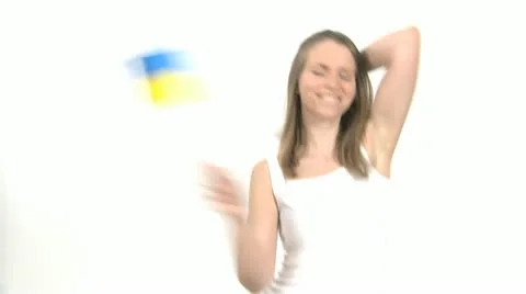 Woman Dances With Ukrainian Flag