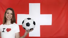 Switzerland Flag with female soccer fan