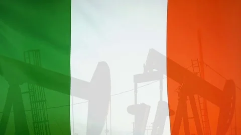 Republic Of Ireland Flag Slow Motion Oil Production Concept