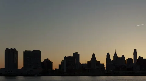 4K Time Lapse Pan Shot Sunset Philadelphia Skyline