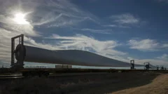 4K Time Lapse Close Up Windmill Blades On Cargo Train