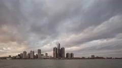 4K Time Lapse Zoom In Detroit Skyline Sunset