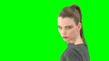 Woman with greenscreen and alpha matte