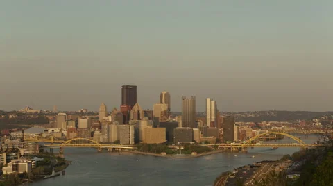 4K Time Lapse Zoom Out Sunny Pittsburgh Skyline