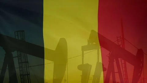 Belgium Flag Slow Motion Oil Production Concept