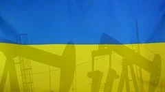 Ukraine Flag Slow Motion Oil Production Concept