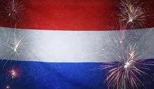 Netherlands Flag Firework Grunge Concept real fabric