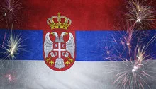 Serbia Flag Firework Grunge Concept real fabric