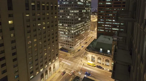 4K Time Lapse Aerial Traffic Intersection At Night