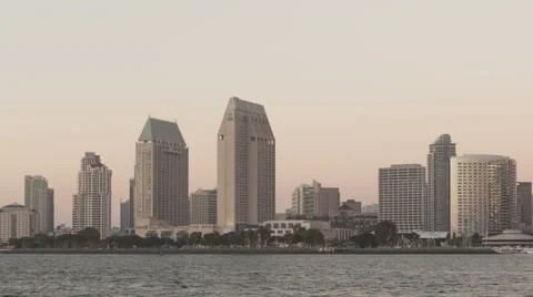 4K Time Lapse Pan Shot San Diego Skyline Sunset