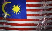 Malaysia Flag Firework Grunge Concept real fabric