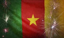Cameroon Flag Firework Grunge Concept real fabric